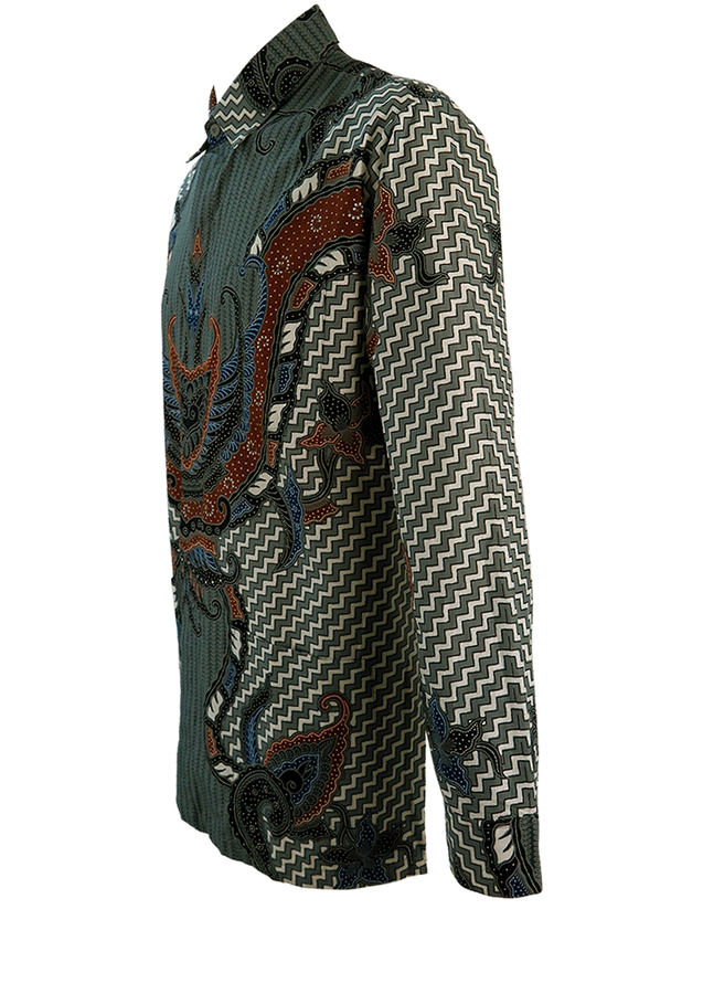 Batik Patterned Long Sleeve Shirt in Grey, Brown, Black & Blue - L/XL ...