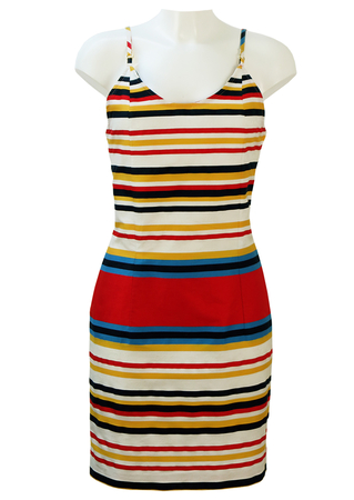 Gianfranco Ferre Oaks Strappy Bodycon Mini Dress with Multicoloured Stripes - S