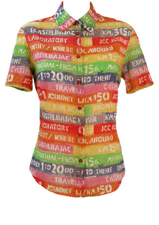 JC de Castelbajac Travel Themed Multicolured Striped Short Sleeved Shirt - M
