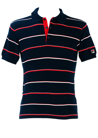 Fila Navy Blue Polo Shirt with Red & White Stripes - S