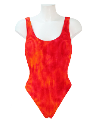 Orange Tie Dye Swimsuit with Ribbed Detail and Scoop Back - M