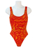 Orange Swimsuit with Tribal Pattern and Low Scoop Back - S/M