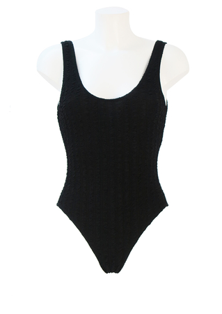 Black Textured Stripe Swimsuit with Scoop Back - S/M