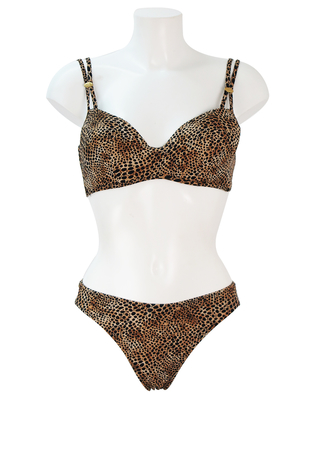 Leopard Print Bikini with Dual Strap & Gold Detail - S/M