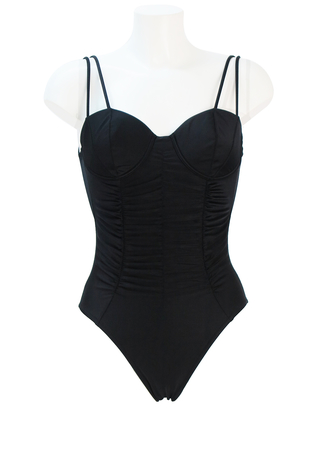 Black Swimsuit with Double Straps and Ruched Fabric Detail - M