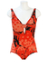 Vintage 70's Swimsuit with Black, Orange & Peach Abstract Floral Pattern - M/L