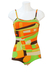 Vintage 70's Swimsuit with Green, Orange, White & Brown Geometric Pattern - M