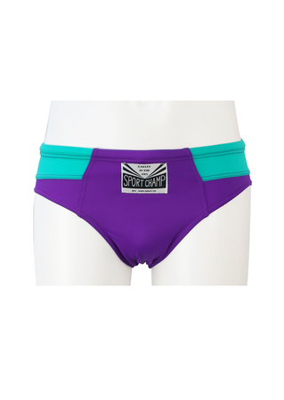 Purple & Turquoise Swim Briefs with Sport Champ Label - S/M