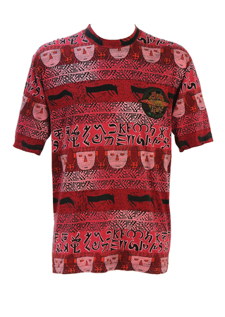 Red Kappa T-Shirt with Pink & black Tribal Pattern - L/XL