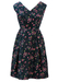 Vintage 50's Dark Green Knee Length Sleeveless Dress with Pink, Yellow & Blue Ditsy Floral Print - M