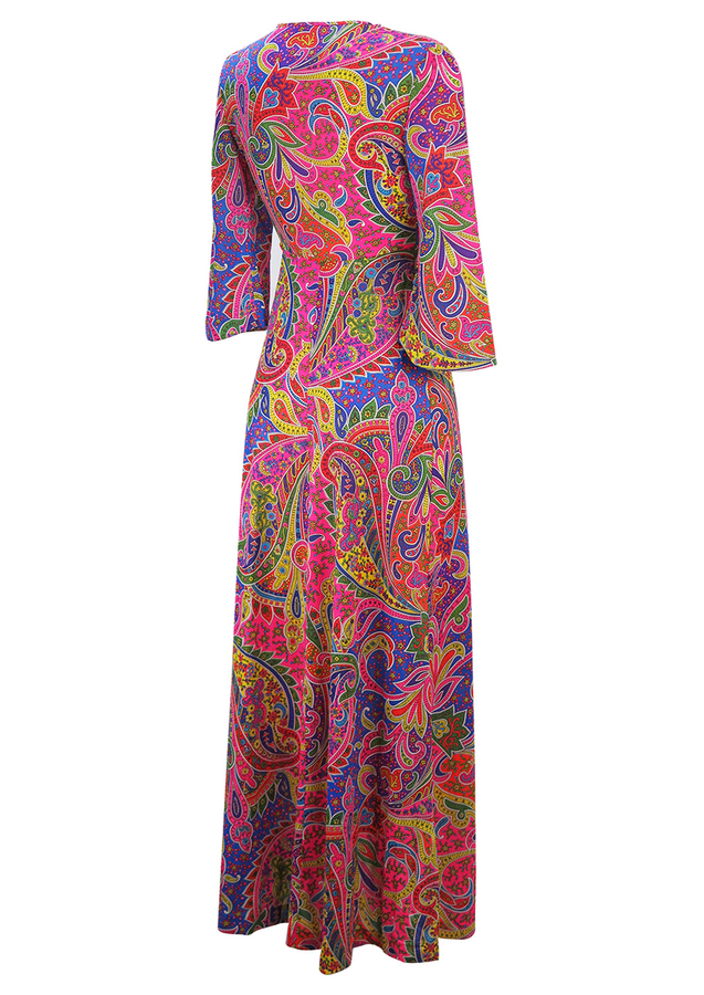 Maxi Dress with Vintage 70's Multicoloured Psychedelic Paisley Pattern ...