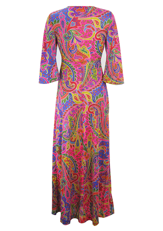 Maxi Dress with Vintage 70's Multicoloured Psychedelic Paisley Pattern ...