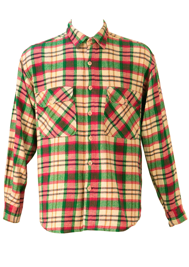Vibrant Pink, Green and White Checked Flannel Shirt - L/XL | Reign Vintage