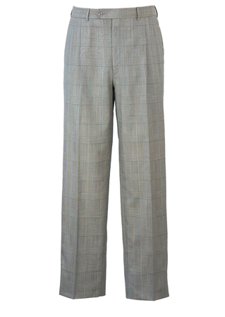 Prince of Wales Check Tailored Trousers with Green & Blue Highlights - W33"