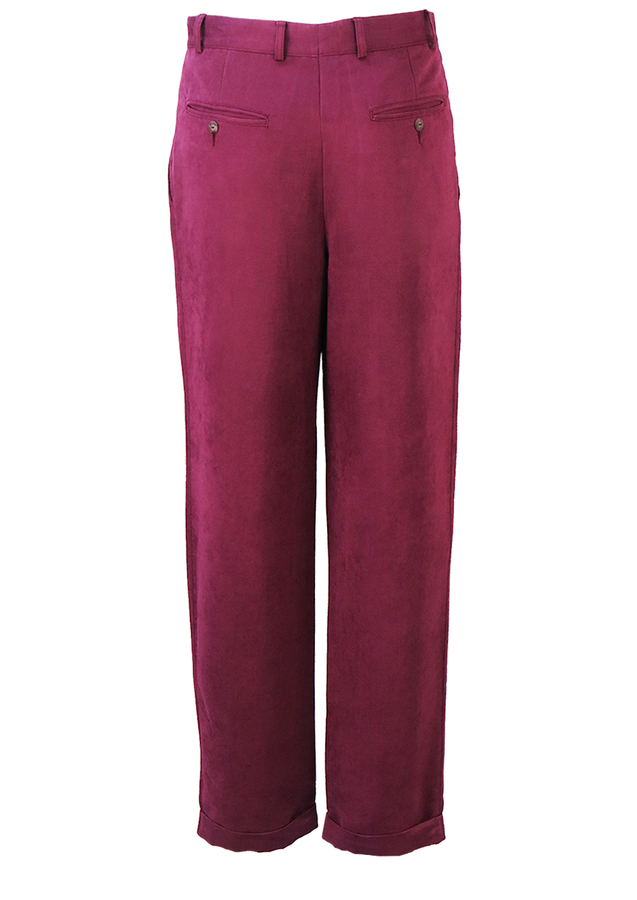 Maroon Pleat Front Tailored Trousers with Turn-ups - 32 | Reign Vintage