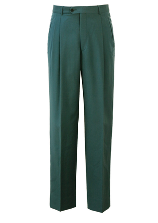 Blue Green Pleat Front Tailored Trousers - 32"