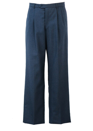 Blue Grey Pleat Front Tailored Trousers with Fine Light Grey Weave - 34"