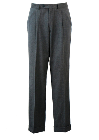 Mid Grey Pure New Wool Tailored Trousers with Turn Ups - 34"