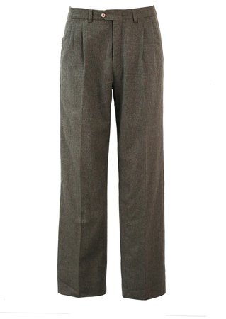 Light brown, Woodland Green & Cream Check Tweed Pleat Front Trousers - 34"