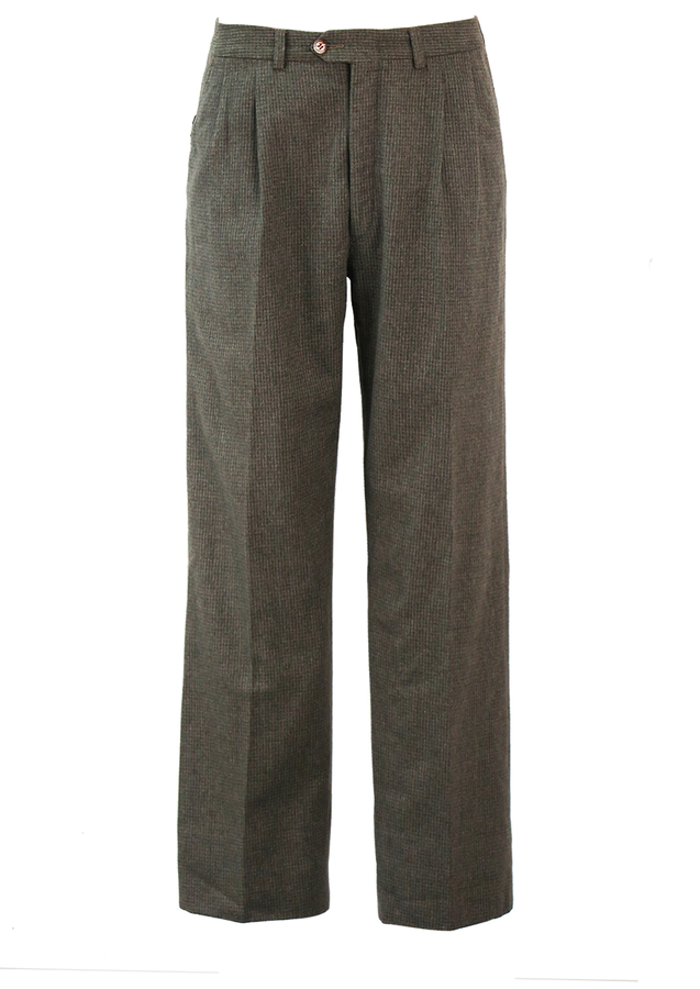 Light brown, Woodland Green & Cream Check Tweed Pleat Front Trousers ...