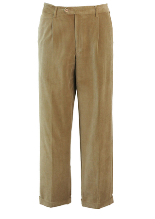 Camel Coloured Jumbo Cord Trousers with Pleat Front & Turn Ups - 33"