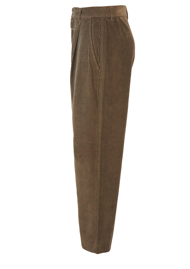 Brown Cord Trousers with Pleat Front Detail - 30 | Reign Vintage