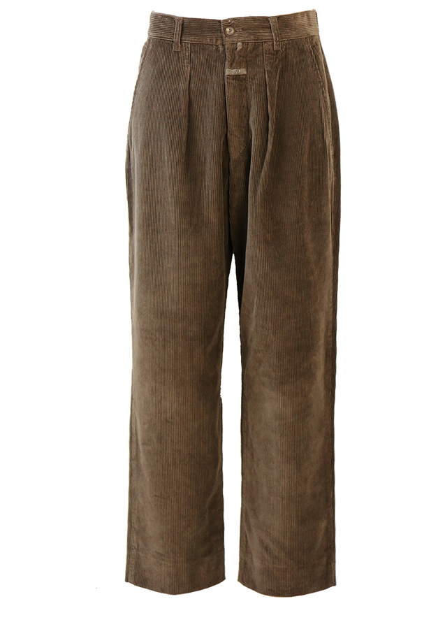 Brown Cord Trousers with Pleat Front Detail - 30 | Reign Vintage