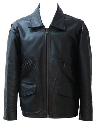 Dark Brown Leather Flight Jacket with Double Pocket Feature & Side Buckles - M/L