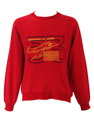 Red Sweatshirt with Cartoon Yellow Lear Jet Image - M/L