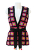 Vintage 70's Black Crochet Waistcoat with Pink, Lilac & Yellow Pattern & Matching Belt - M