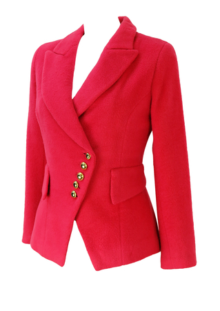 Coral Pink Fitted Wool Jacket with Asymmetric Gold Button Detail - S ...