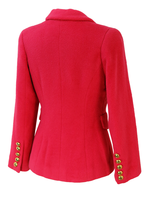 Coral Pink Fitted Wool Jacket with Asymmetric Gold Button Detail - S ...