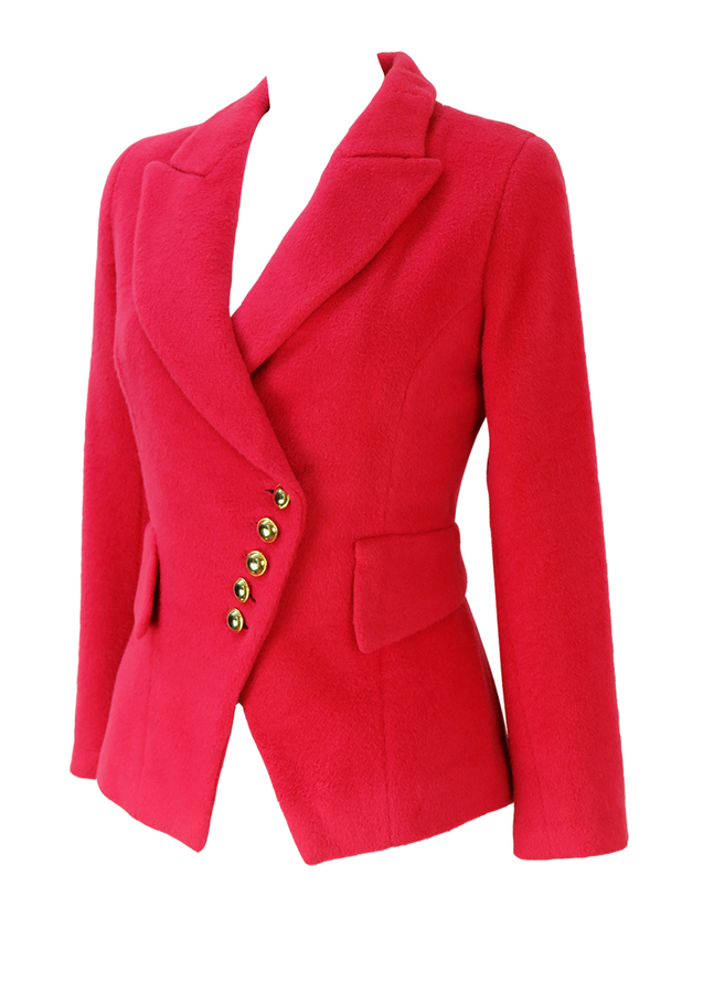 Coral Pink Fitted Wool Jacket with Asymmetric Gold Button Detail S
