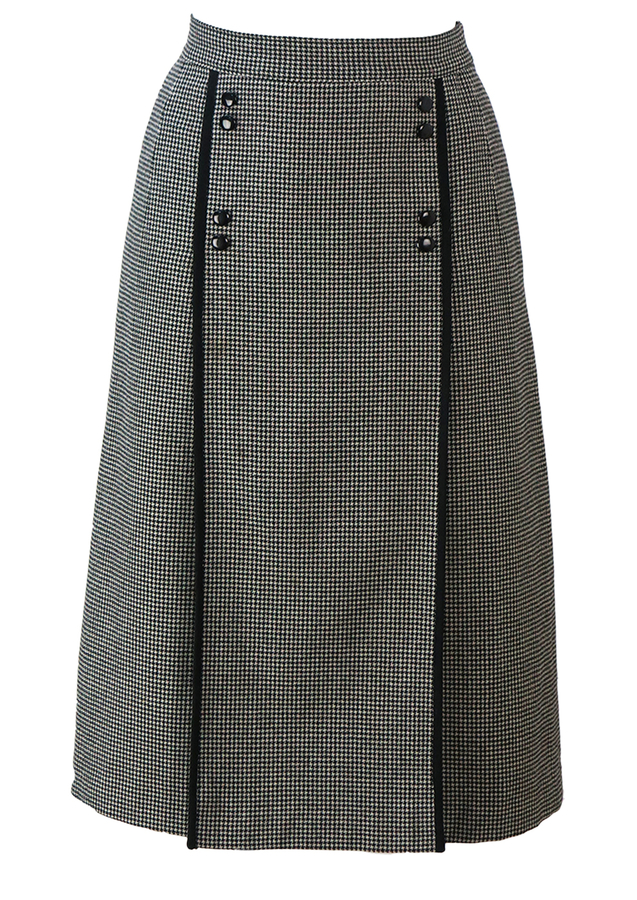 Black & White Dogtooth Check Midi Skirt with Front Panel & Button ...