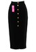 Black Velvet Midi Pencil Skirt with Decorative Gold Buttons - New - S