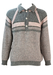 Grey & Pale Pink Patterned Shetland Wool Jumper with Collar & Button Detail - L