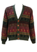 Fair Isle Patterned Cardigan in Burgundy, Brown, Green & Black with Horse Motif Buttons - L/XL