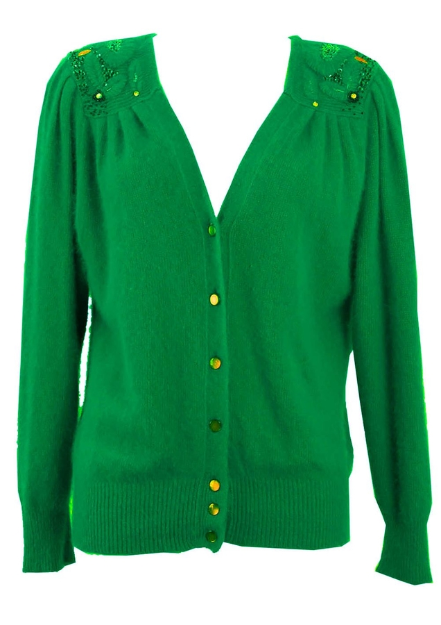 Emerald Green Cardigan with Sequin & Bead Shoulder Detail - M/L | Reign ...