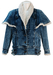 Denim Jacket with Cape Overlay Design and Sherpa Collar & Cuffs Detail - M