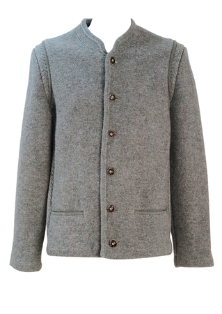 Classic Tyrolean Pure New Wool Grey Jacket - M/L