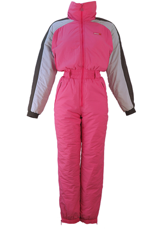 Ellesse Pink Ski Suit with Soft Grey & Dark Grey Sleeve Detail - S