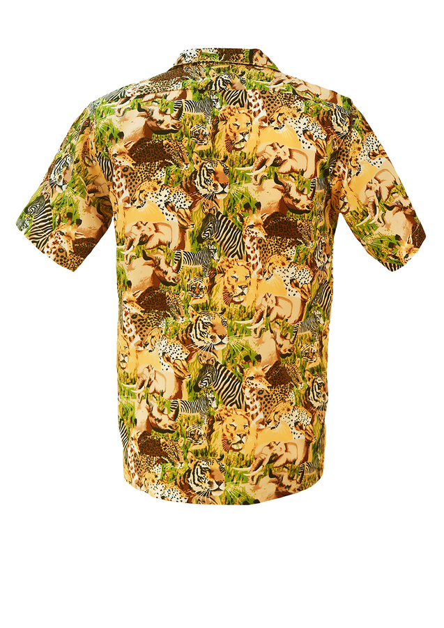 Short Sleeved Shirt with Multi Safari Animal Theme in Brown, Green ...