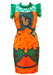 Above the Knee Dress with Orange, Jade & Blue African Print & Turquoise Lace - S/M