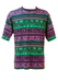 Vintage 90's Green, Purple & Blue Striped T-Shirt with Geometric Motifs - 90's L or XL