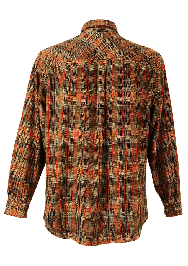 Orange, Brown & Black Checked Flannel Shirt - L/XL | Reign Vintage