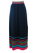 Vintage 70's Navy Blue Maxi Skirt with Blue, Beige & Pink Stripe Detail - S/M