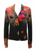 Vintage 80's Black Blouse with Autumnal Leaf Pattern in Red, Russet & Cream - M/L