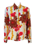 Vintage 70's White Blouse with Bold Red, Brown & Yellow Floral Pattern - L/XL