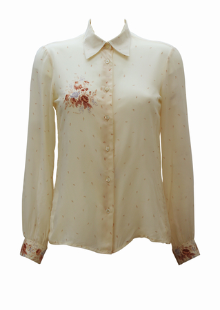 Cream Blouse with Floral & Leaf Motif Pattern - M