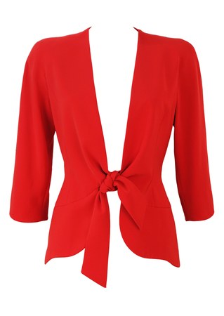 Orange Red Tie Front Jacket with Curved Hem - S/M